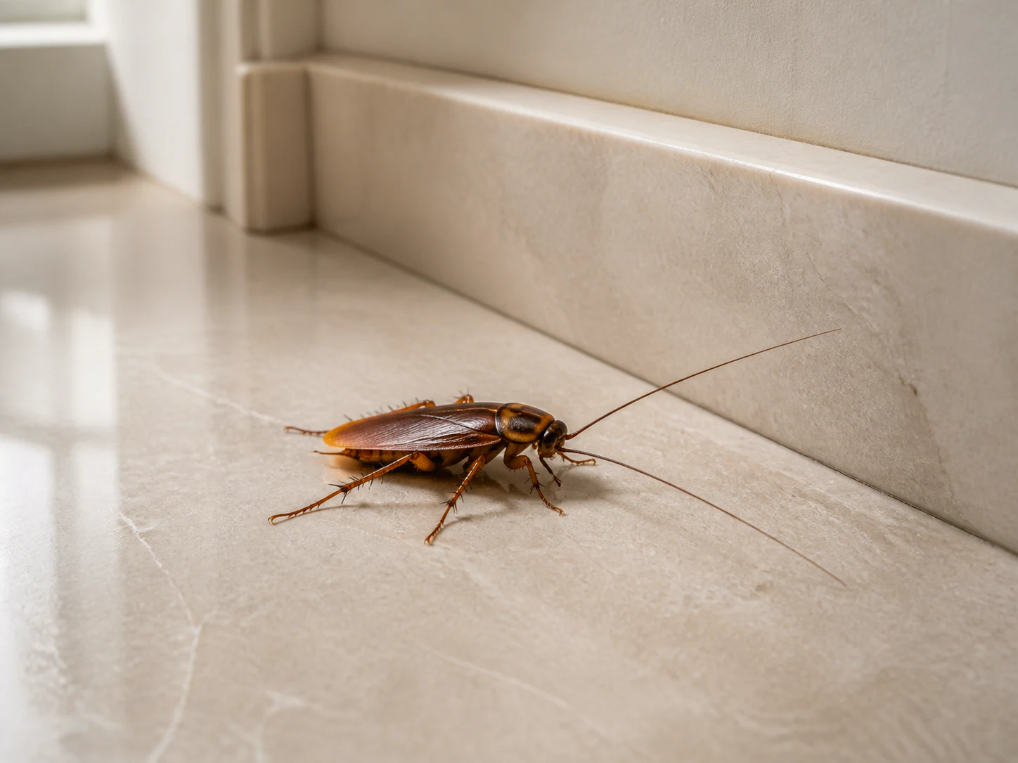Barata em piso claro junto ao rodapé